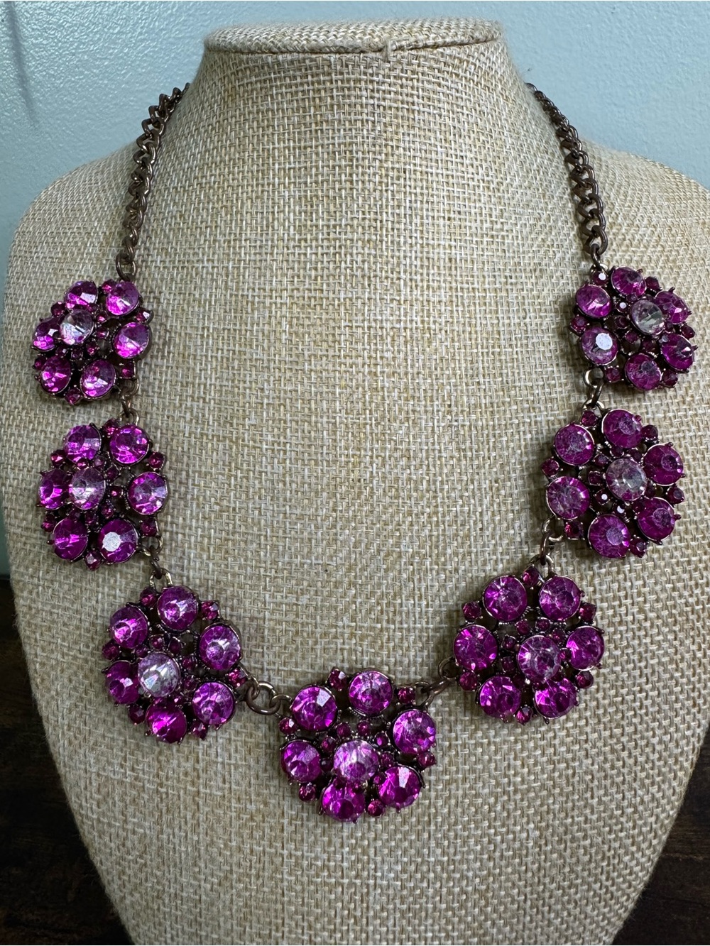 Fuchsia Crystal Floral Cluster Necklace - Women Jewelry CALLOUT